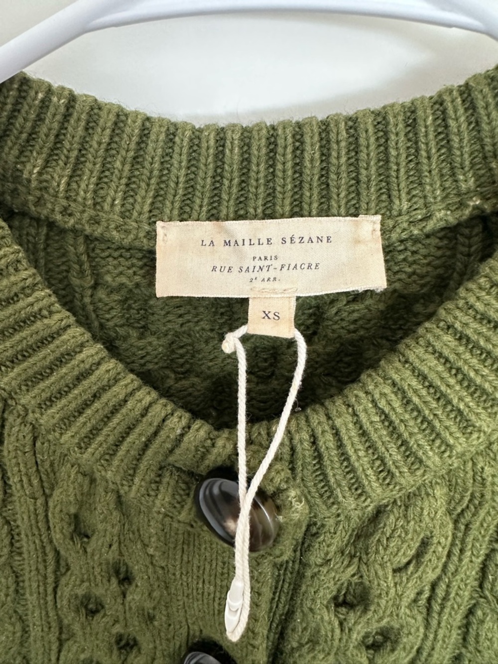 Sezane Olive Green Cable Knit Button-Front Sweater Vest - Picture 3 of 7